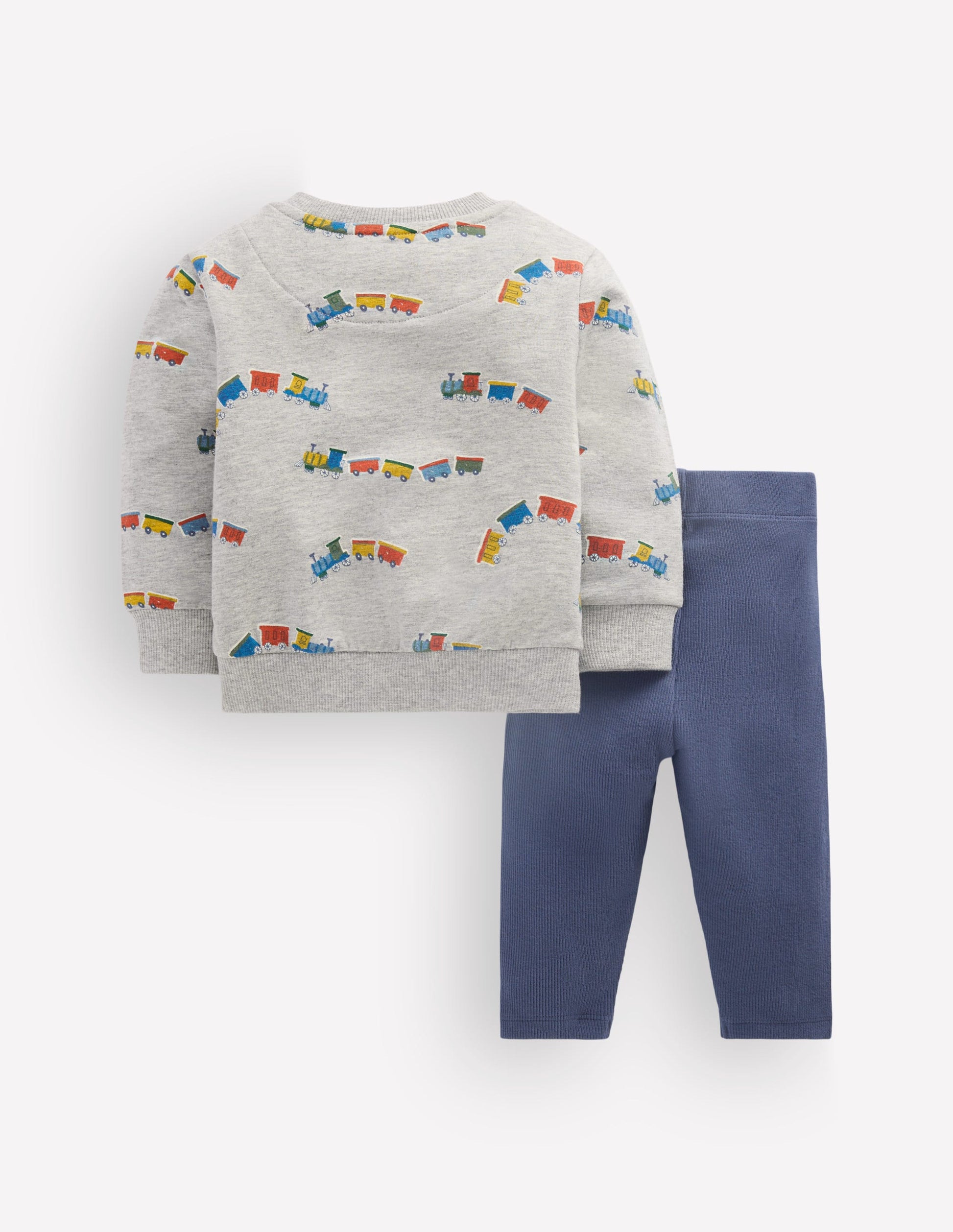 Sweatshirt & Legging Set-Grey Marl Trains-2