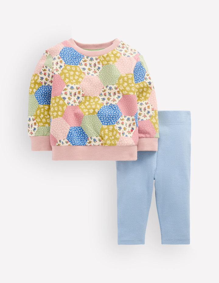 Sweatshirt & Legging Set-Multi Patchwork Print