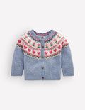 Fair Isle Cardigan-Glacier Blue Marl