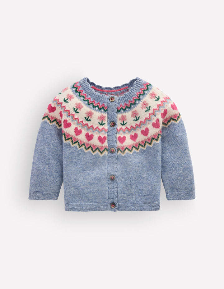 Fair Isle Cardigan-Glacier Blue Marl