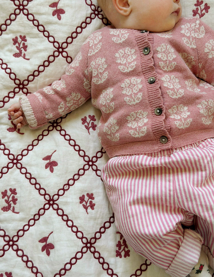 Fair Isle Cardigan-Pink Heather Marl