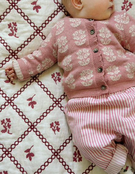 Fair Isle Cardigan-Pink Heather Marl
