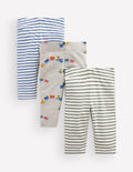 3-pack Cotton Leggings-Grey Marl Trains