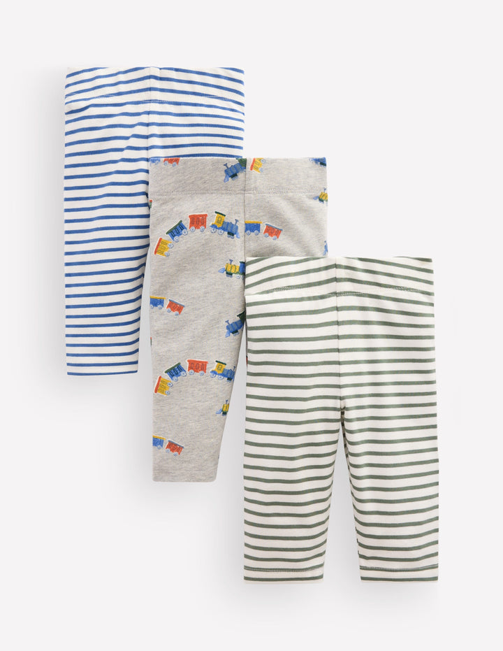 3-pack Cotton Leggings-Grey Marl Trains