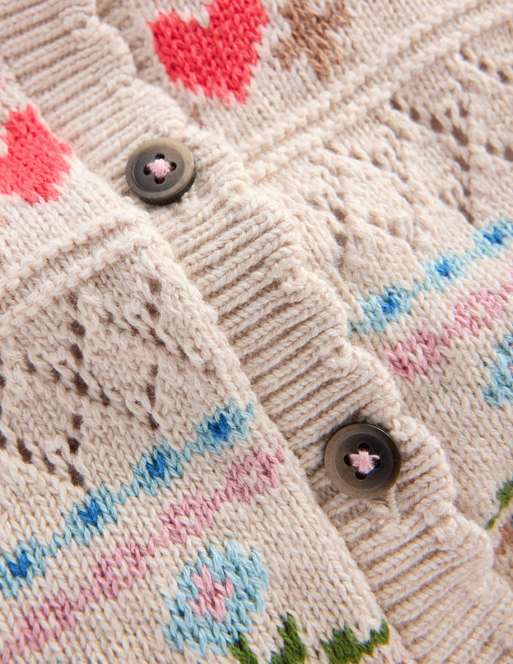 Cotton Fair Isle Cardigan-Oatmeal Marl Multi Flowers-4