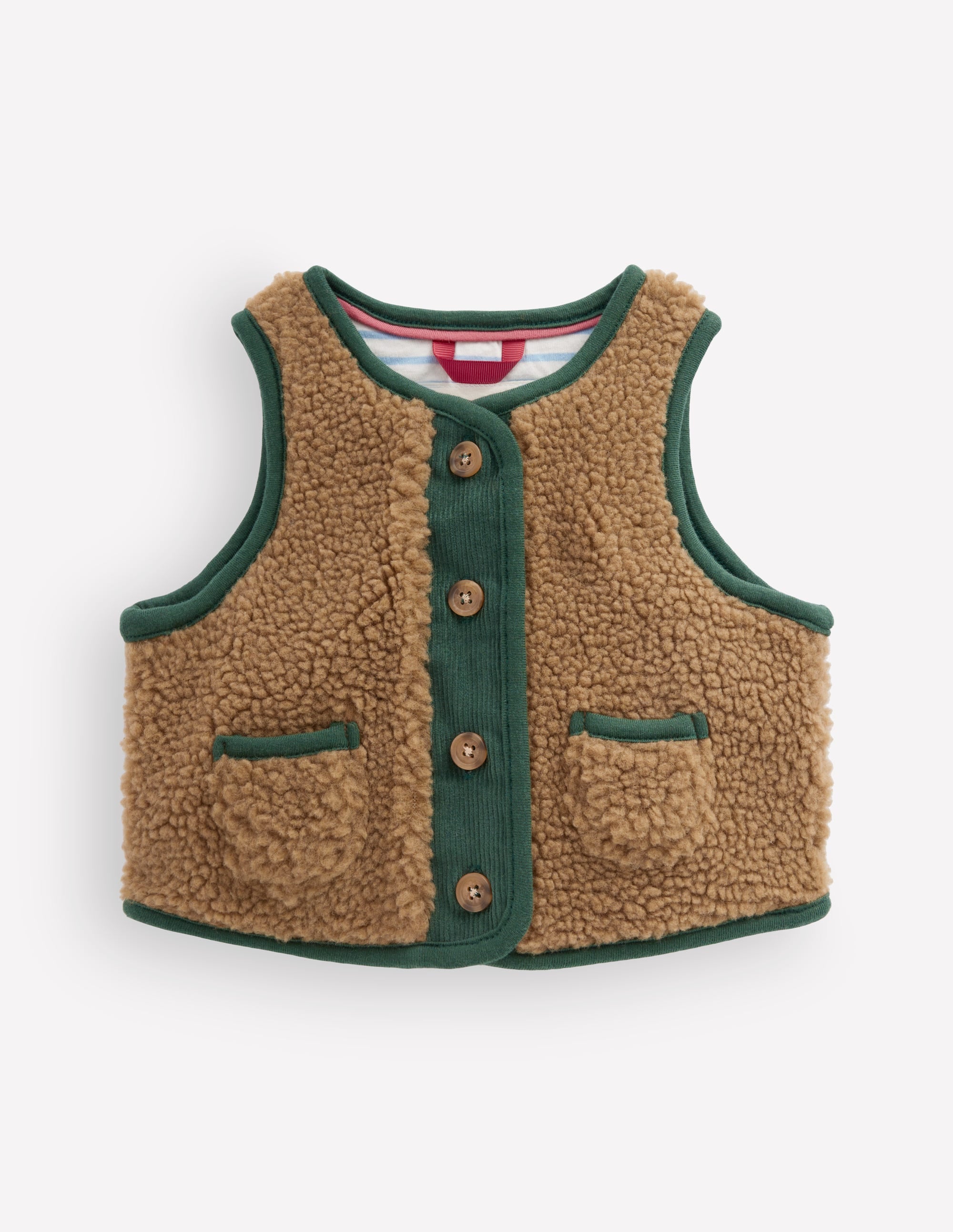 Plain Borg Gilet-Brown and Dark Green - Image 1