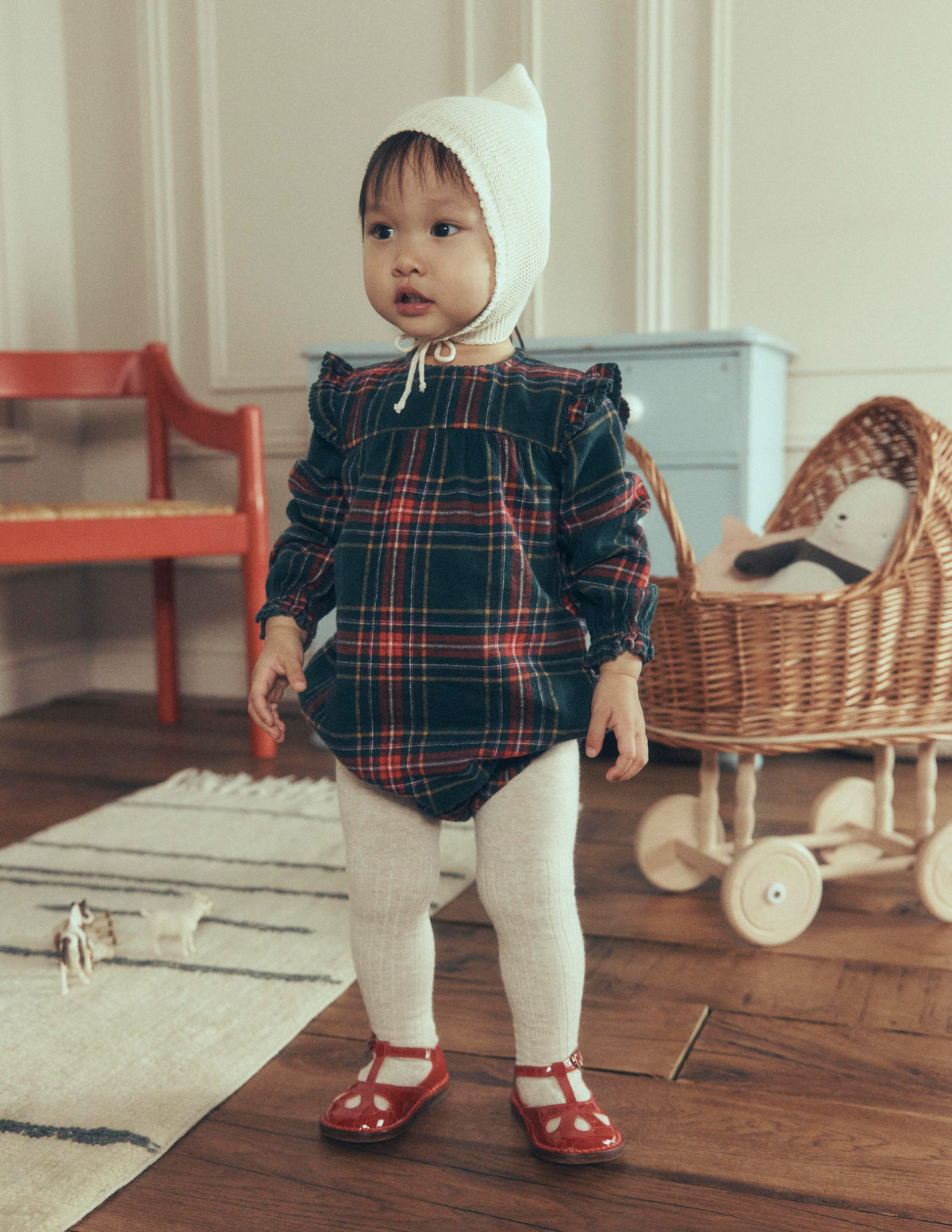 Woven Bubble Romper-Green/Red Check - Image 8