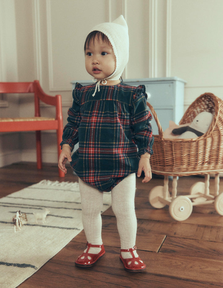 Woven Bubble Romper-Green/Red Check