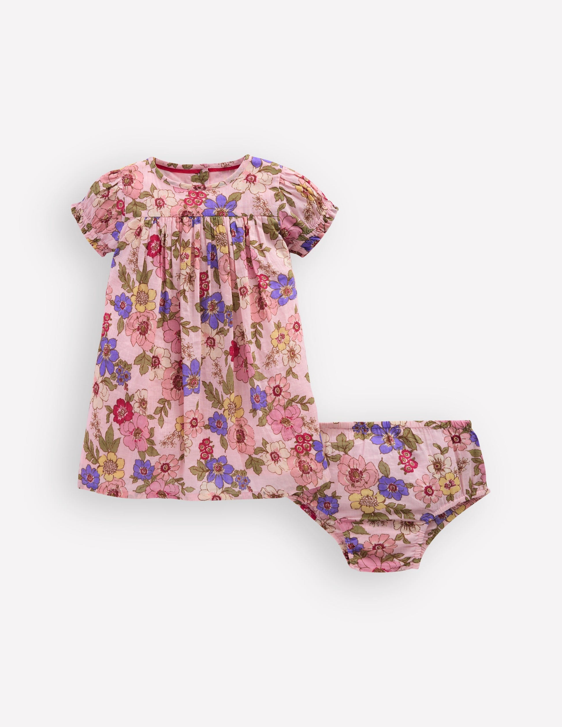 Gathered Woven Dress-Mid Pink Floral-2