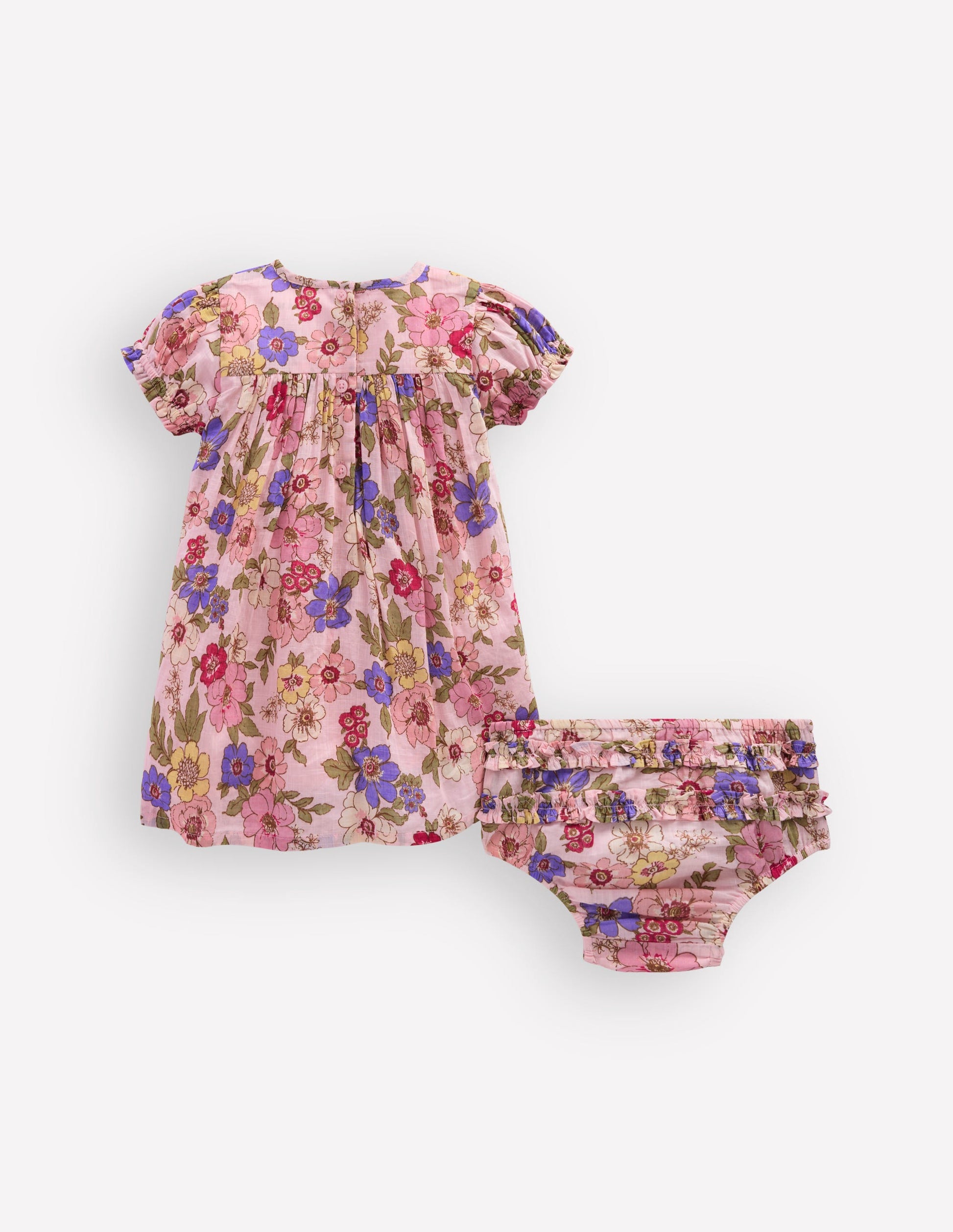 Gathered Woven Dress-Mid Pink Floral-3