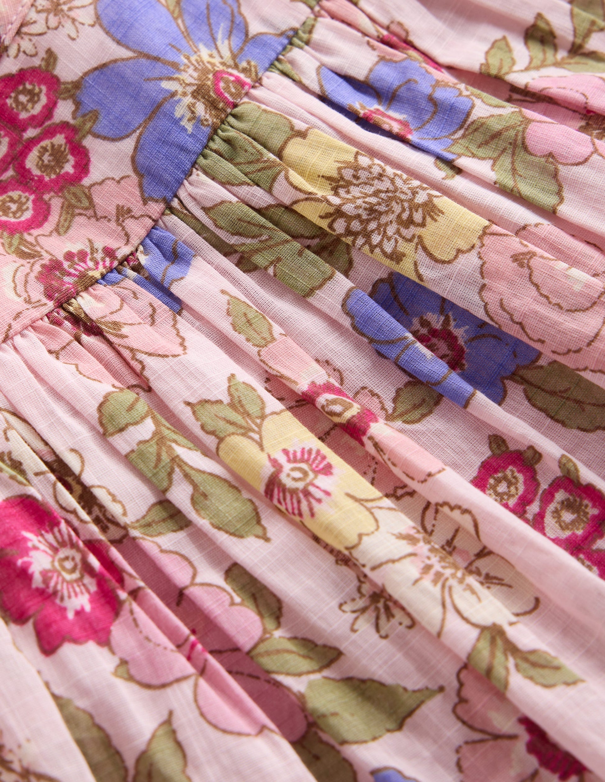 Gathered Woven Dress-Mid Pink Floral-4