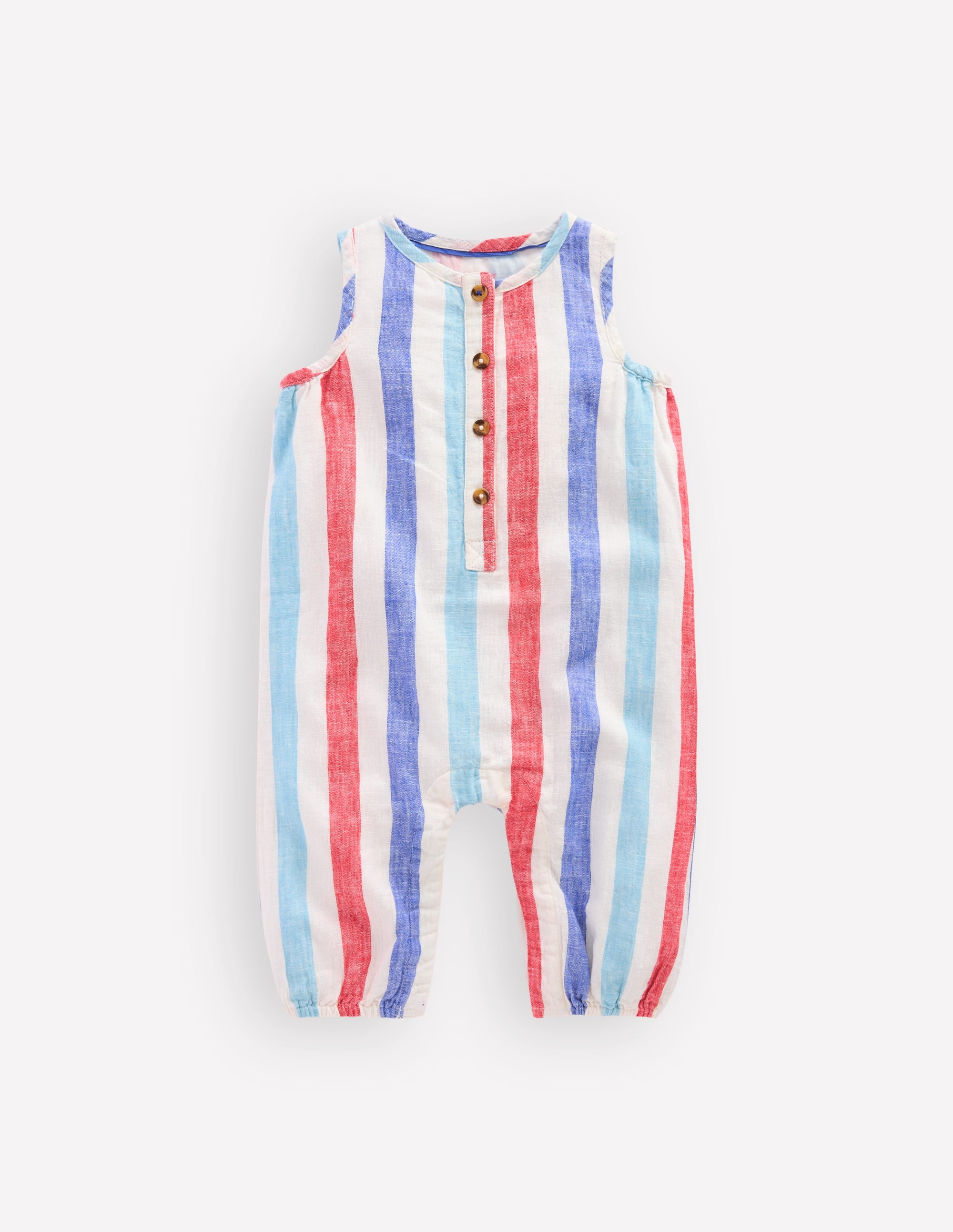Button Down Romper-Red and Blue Multi Stripe - Image 2