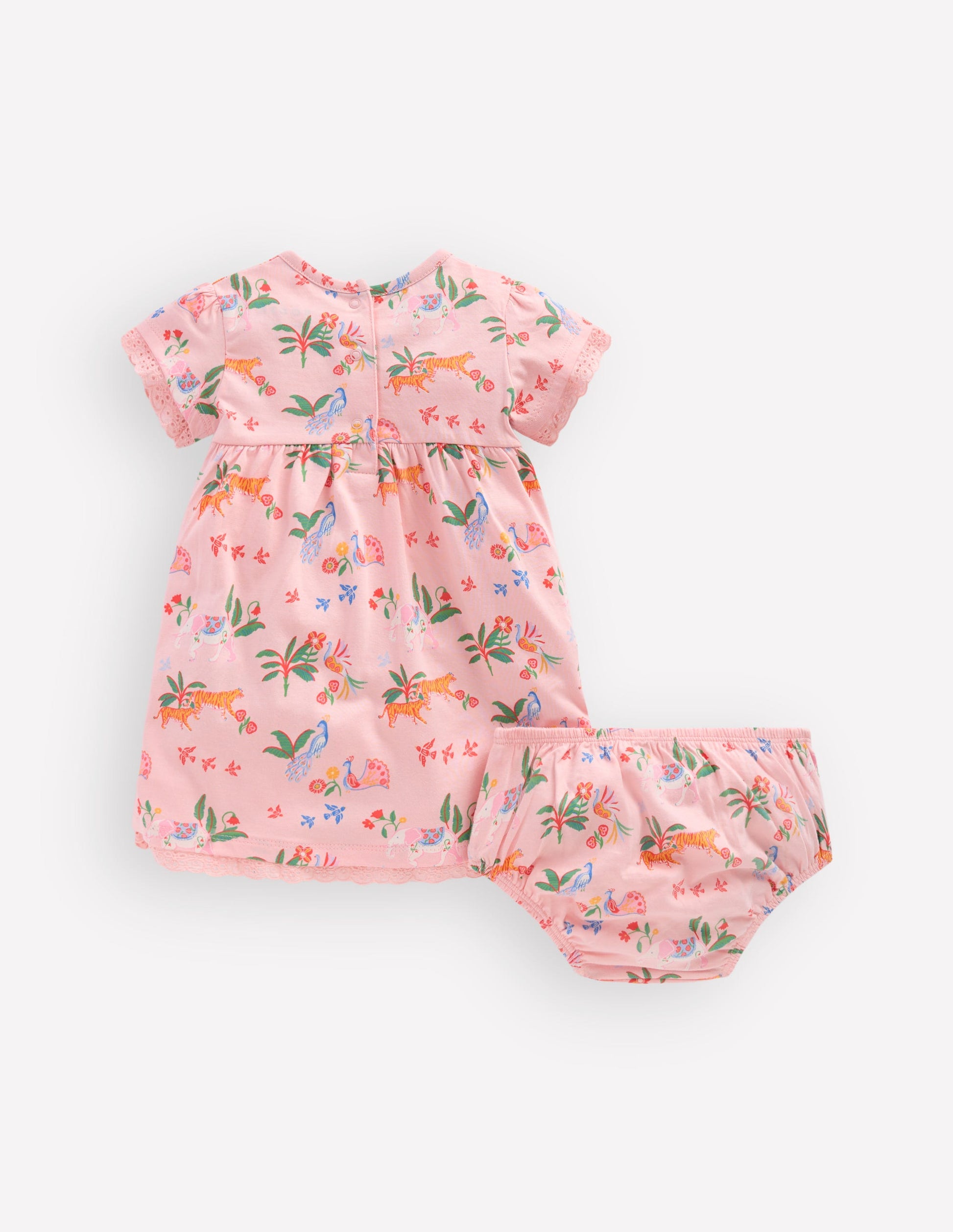 Broderie Trim Jersey Dress-Pink Tropical Animals-3