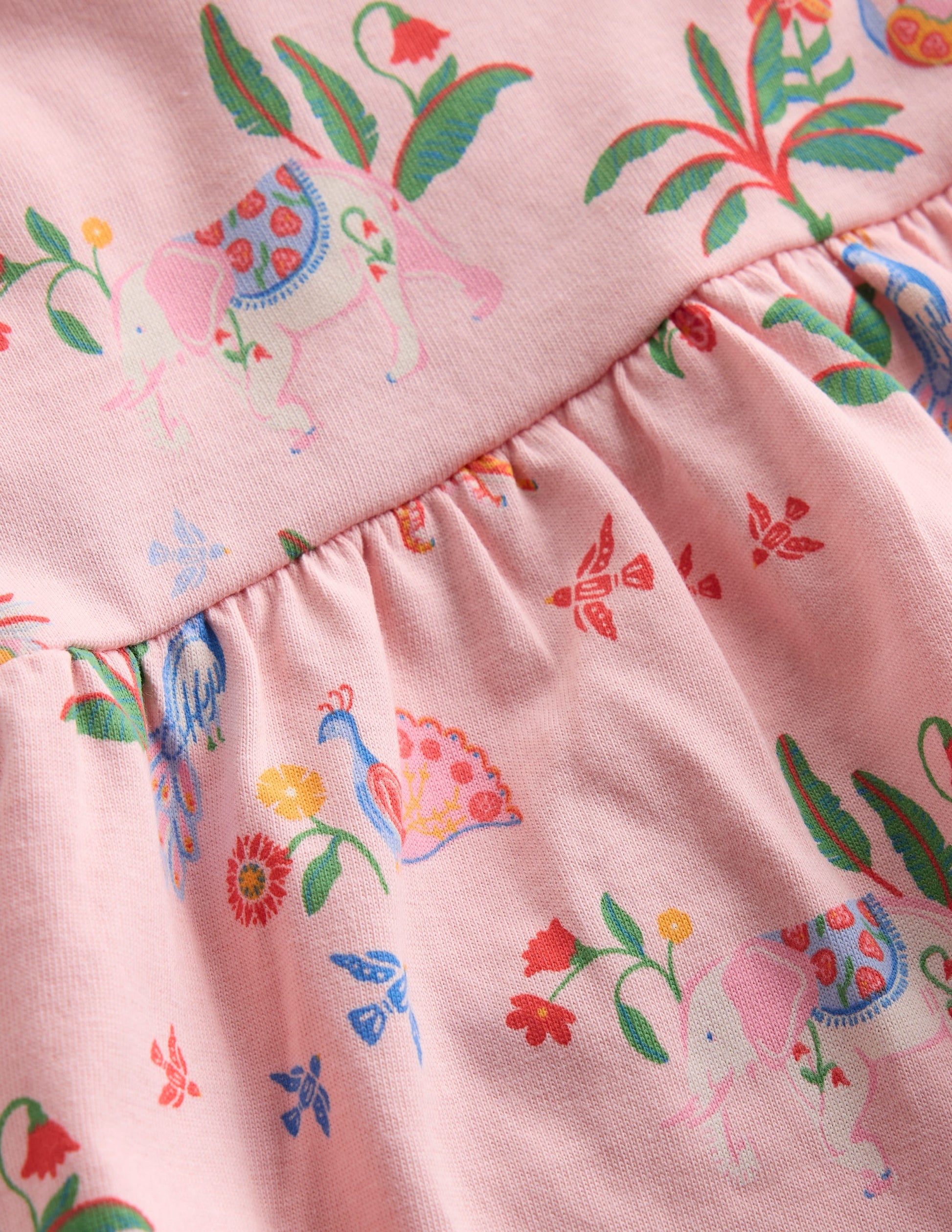 Broderie Trim Jersey Dress-Pink Tropical Animals-4