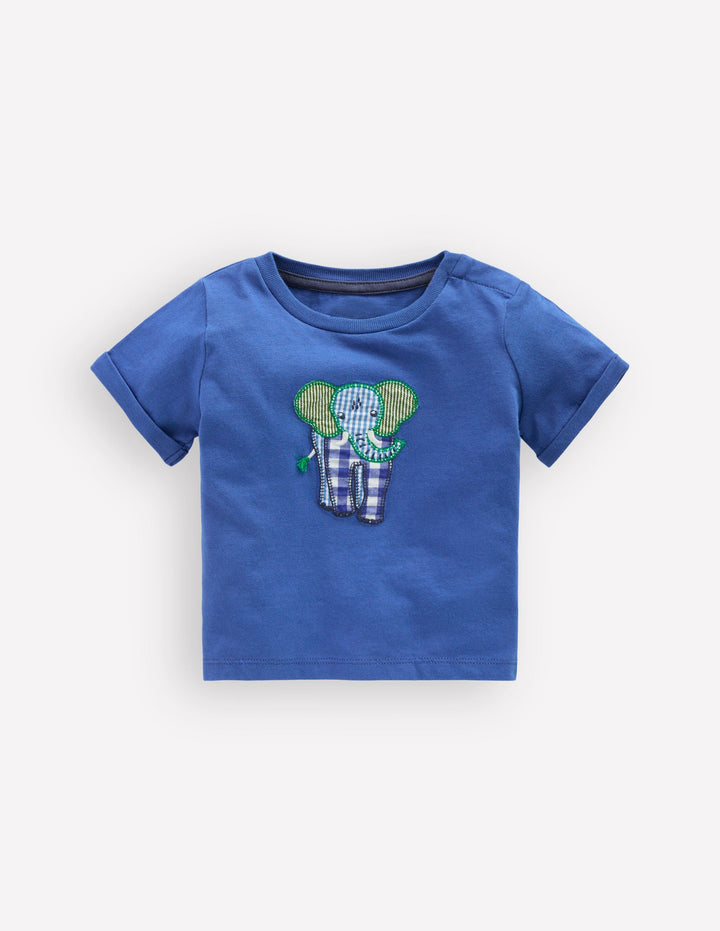 Short Sleeve Logo T-shirt-Blue Elephant Patchwork