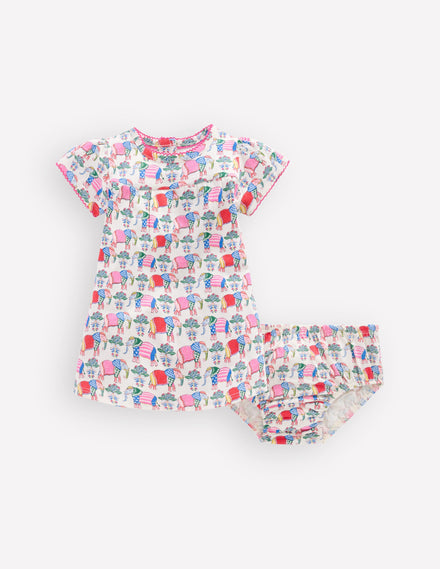 Gathered Jersey Dress-Multi Small Elephant