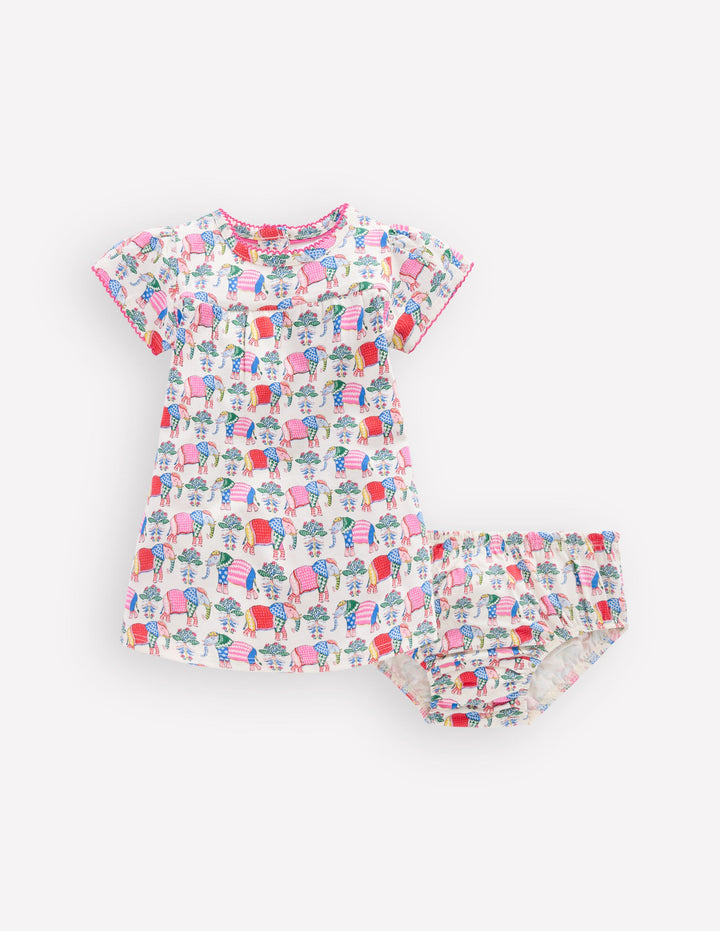 Gathered Jersey Dress-Multi Small Elephant