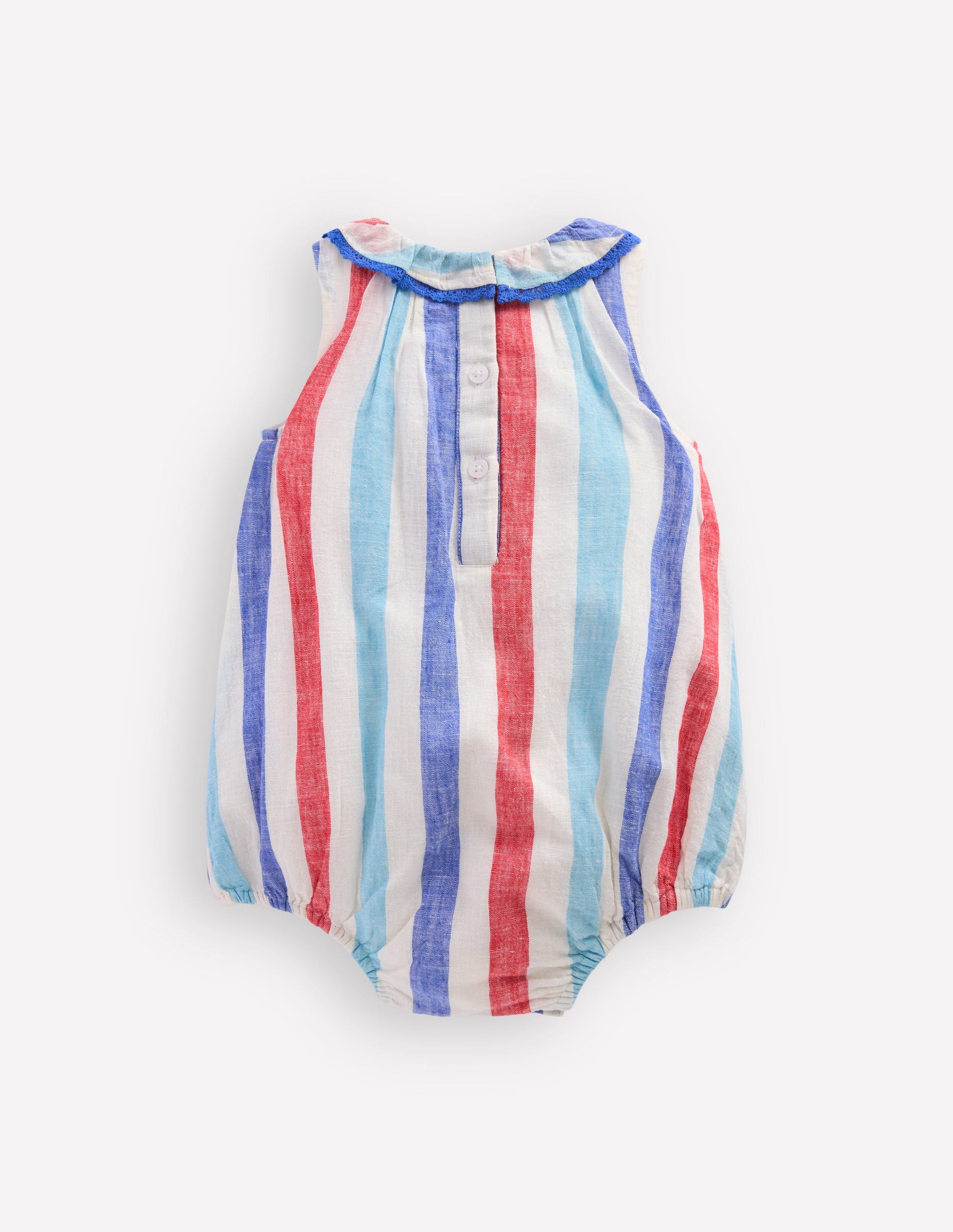 Frill Neck Bubble Romper-Red and Blue Multi Stripe-3