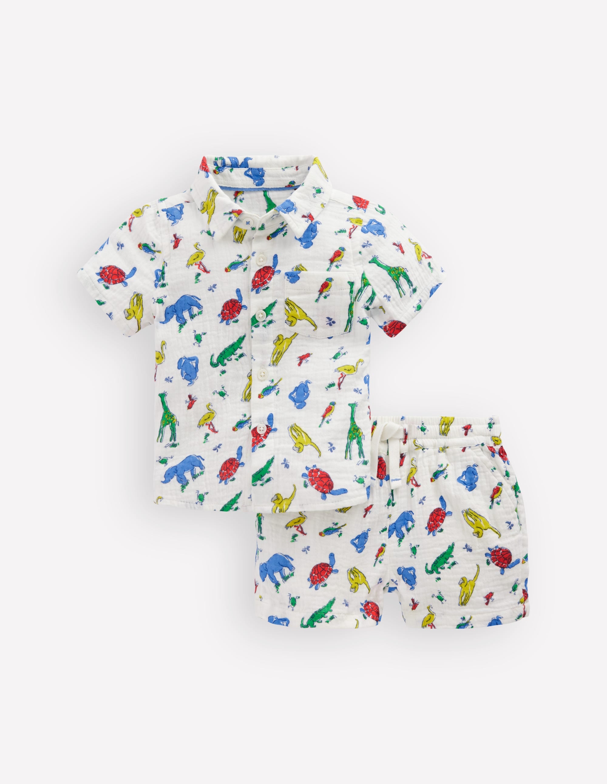 Woven Shirt Play Set-Ivory Multi Jungle Animals - Image 1