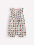 Short Frill Bubble Romper-Multi Elephant Woodblock