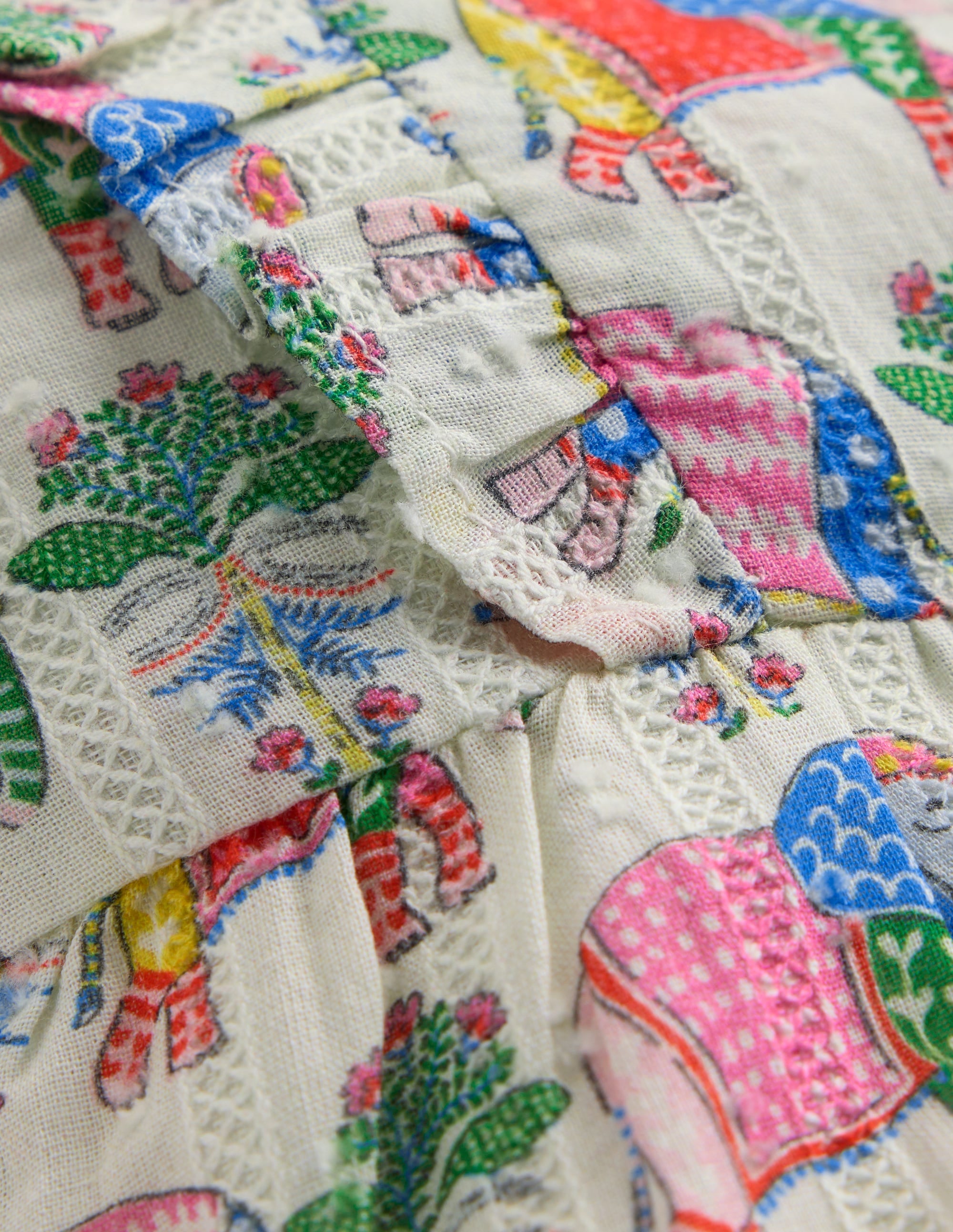 Short Frill Bubble Romper-Multi Elephant Woodblock - Image 3