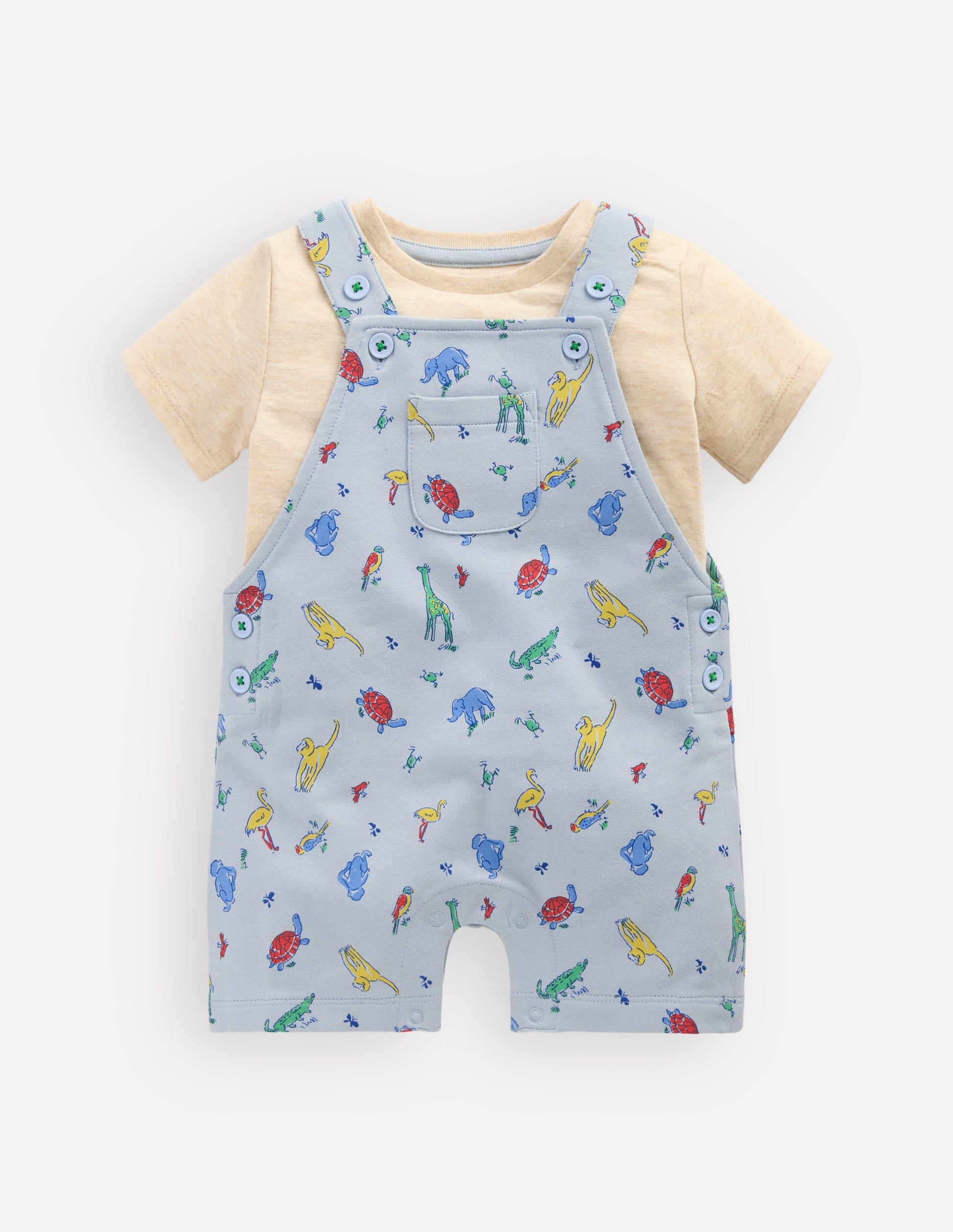 Jersey Short Dungaree Set-Blue Multi Jungle Animals-1