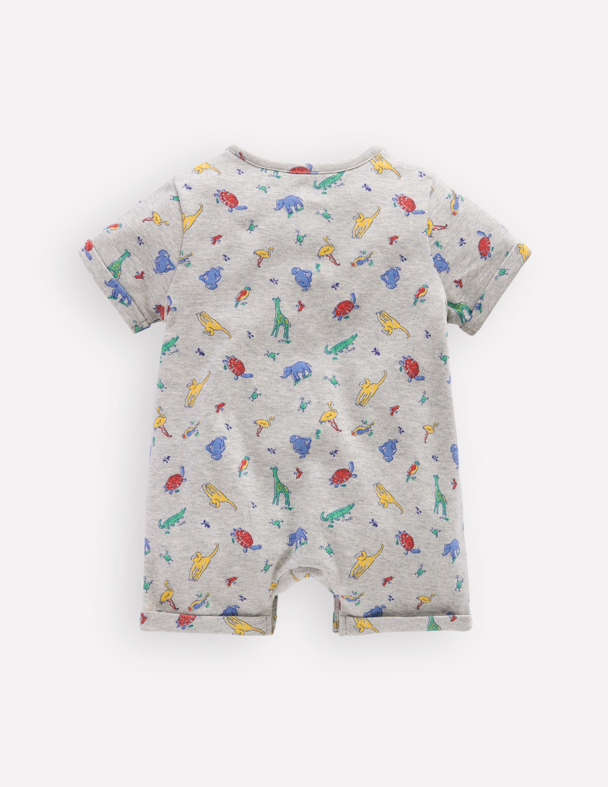 Short Sleeve Jersey Romper-Grey Marl Jungle Animals-2