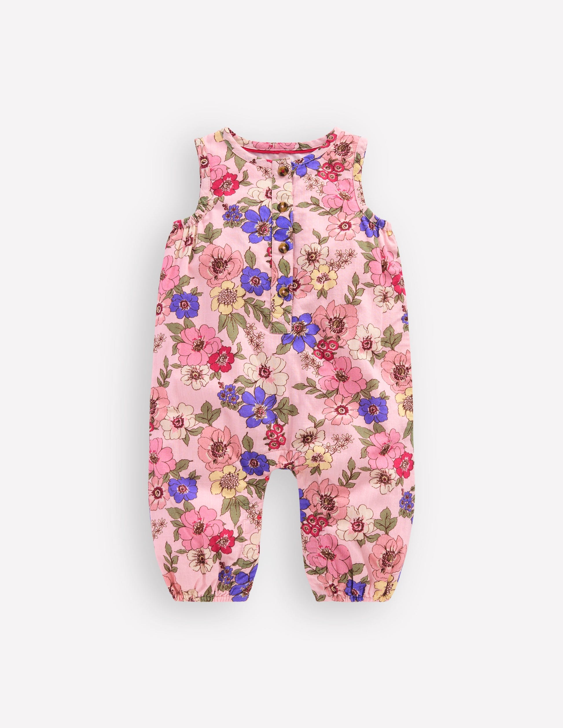 Girls Button Down Romper-Mid Pink Floral-2