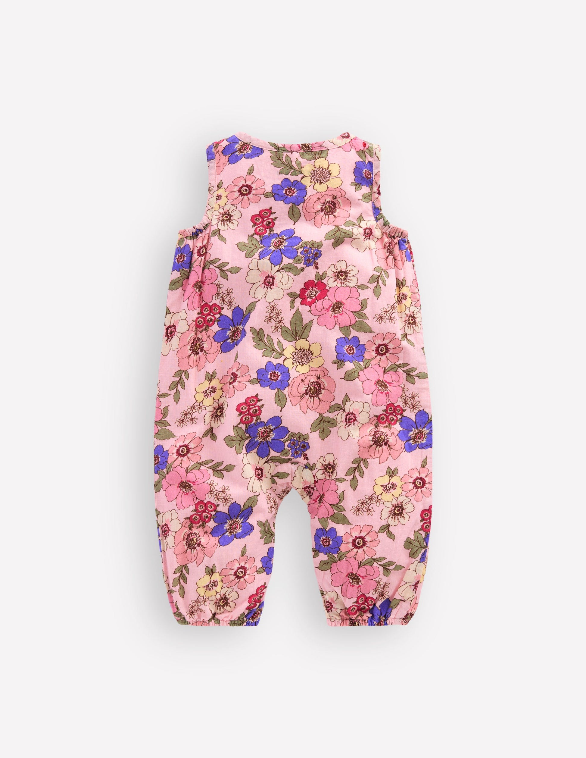 Girls Button Down Romper-Mid Pink Floral-3