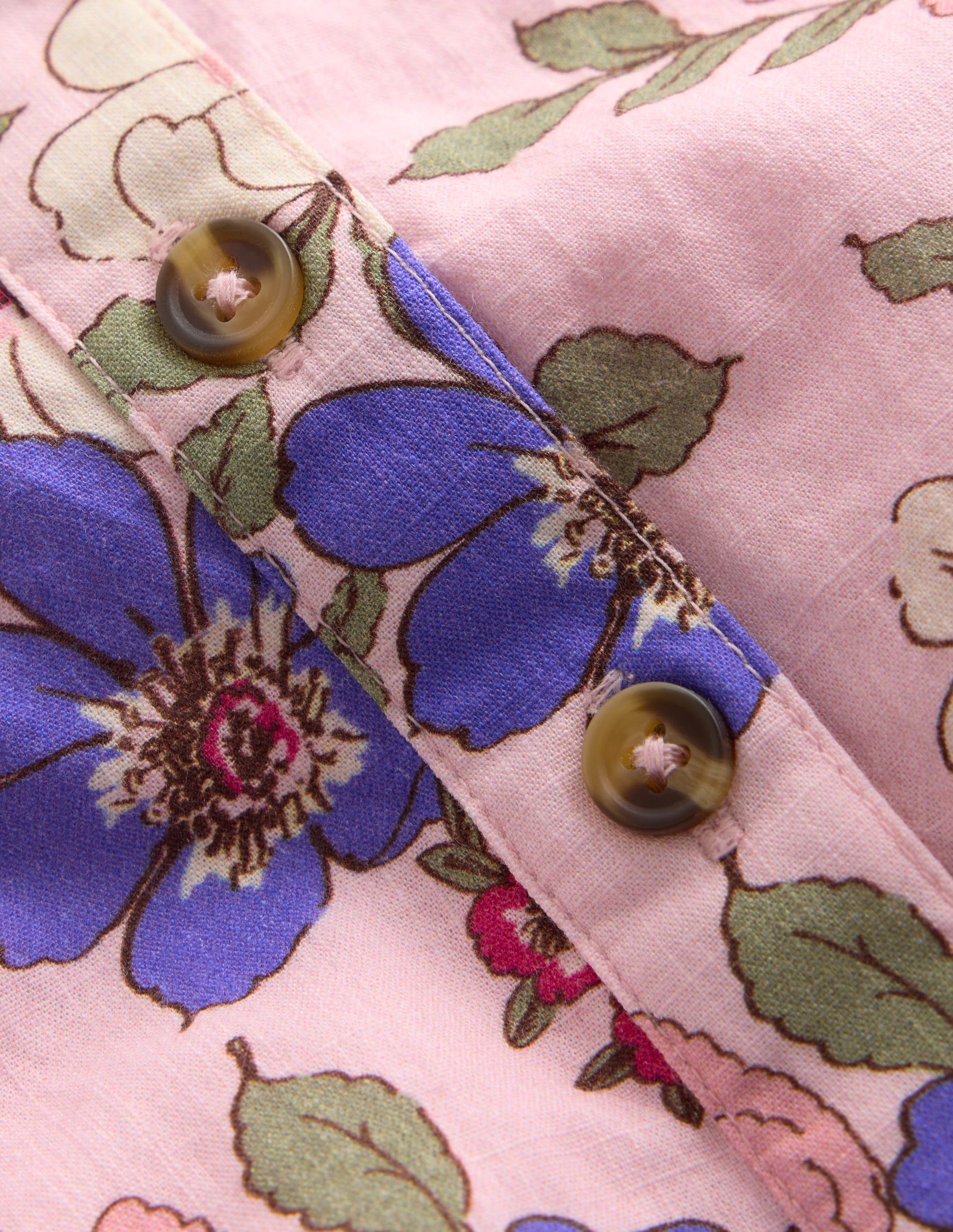 Girls Button Down Romper-Mid Pink Floral-4