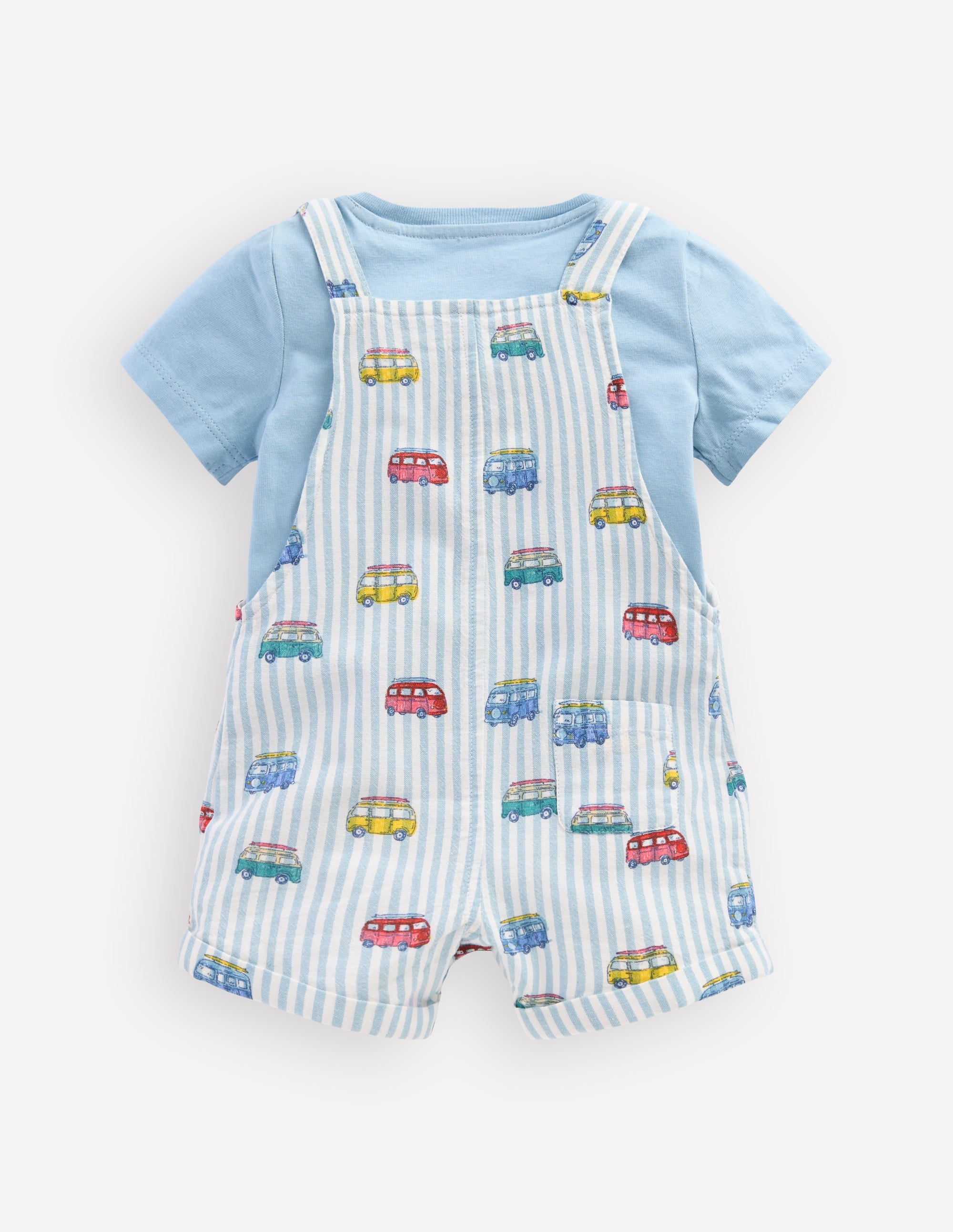 Short Woven Dungaree Set-Silver Lake Blue Camper Vans - Image 2
