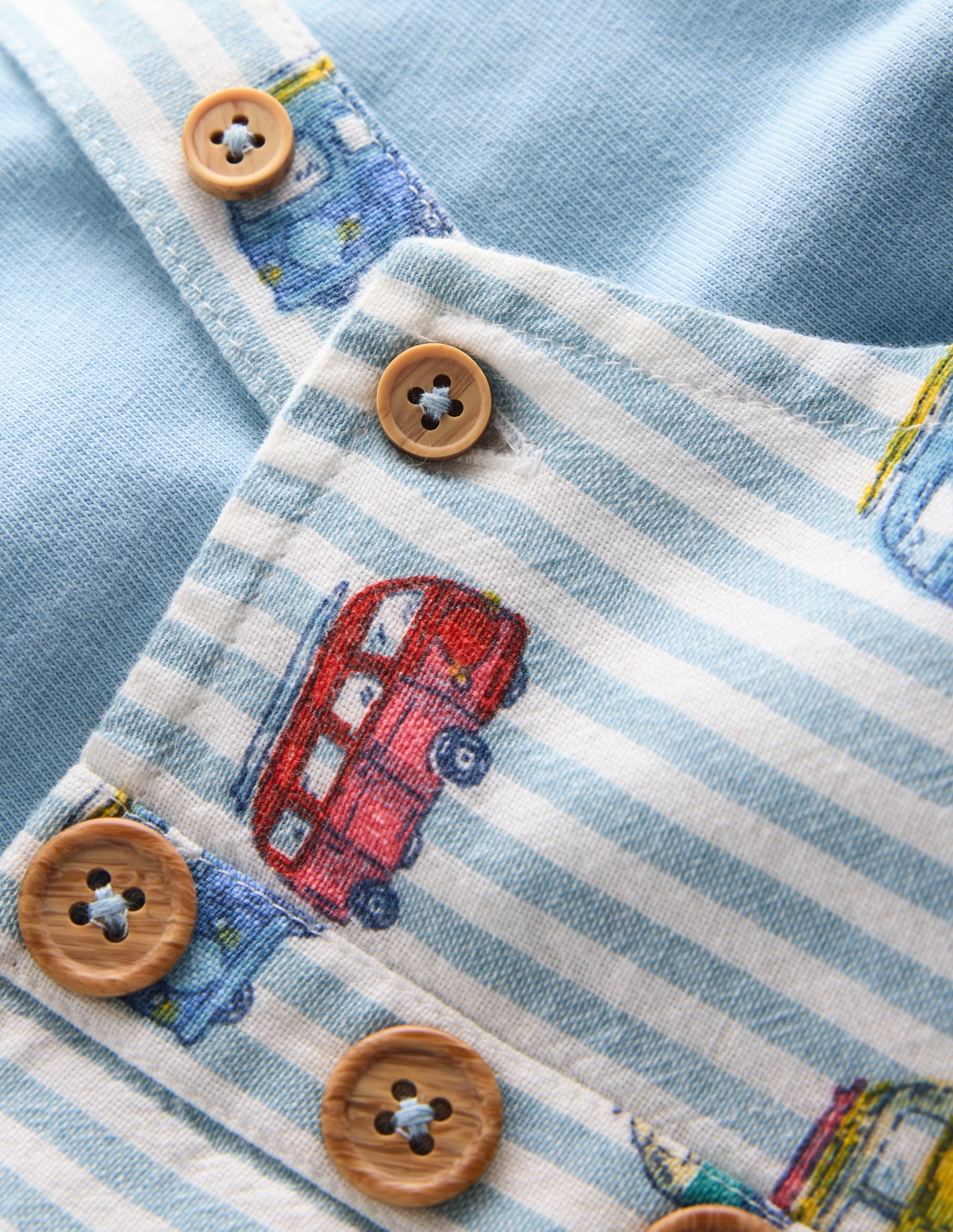 Short Woven Dungaree Set-Silver Lake Blue Camper Vans - Image 3