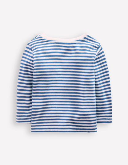 Long Sleeve Applique T-Shirt-Blue Stripe Tractors-2