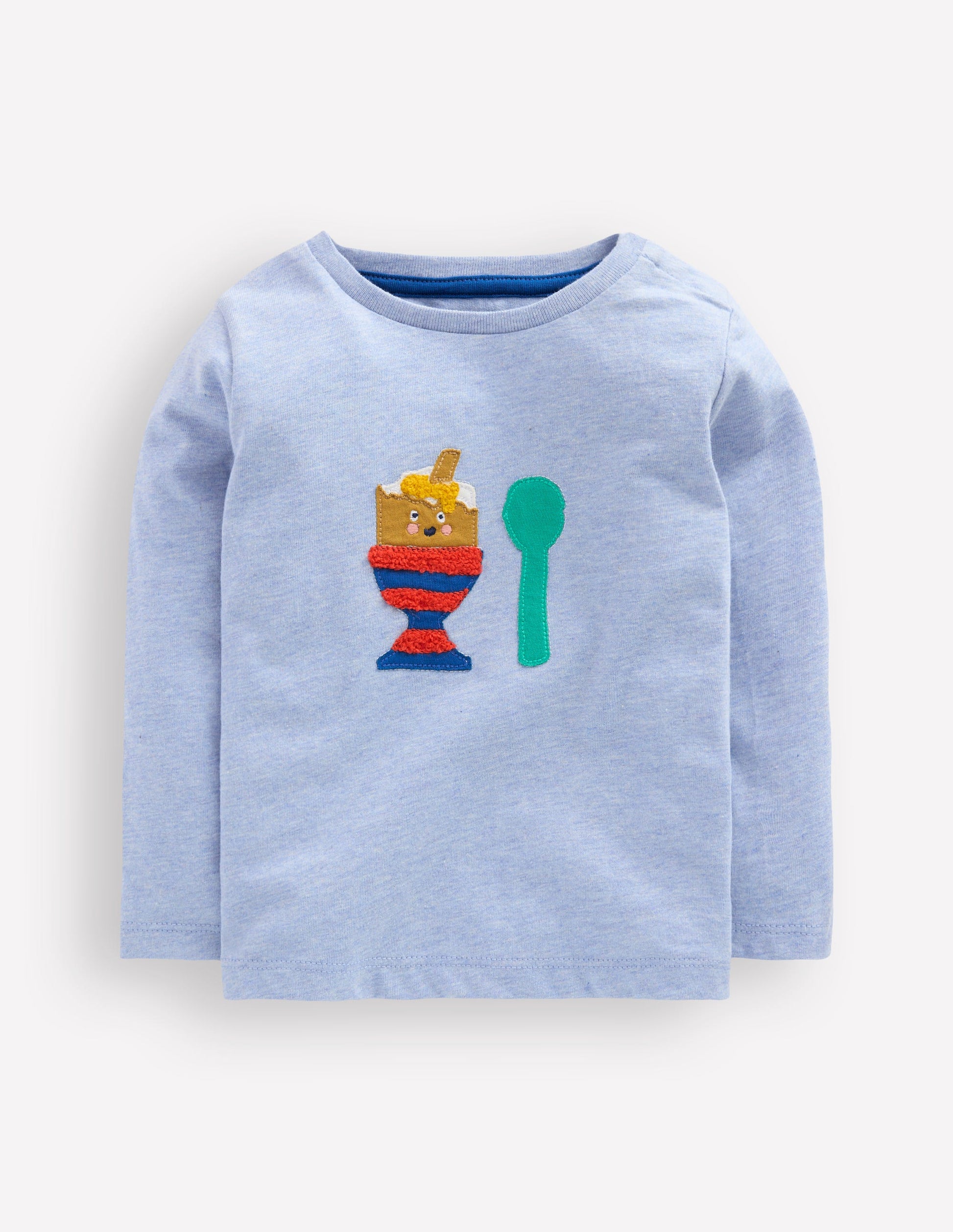 Long Sleeve Applique T-Shirt-Light Blue Dippy Egg-1