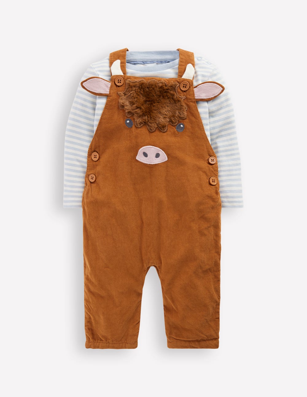 Novelty Cord Dungarees Set-Brown Highland Cow