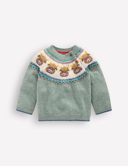 Fair isle Jumper-Csarite Green Highland Cow-1
