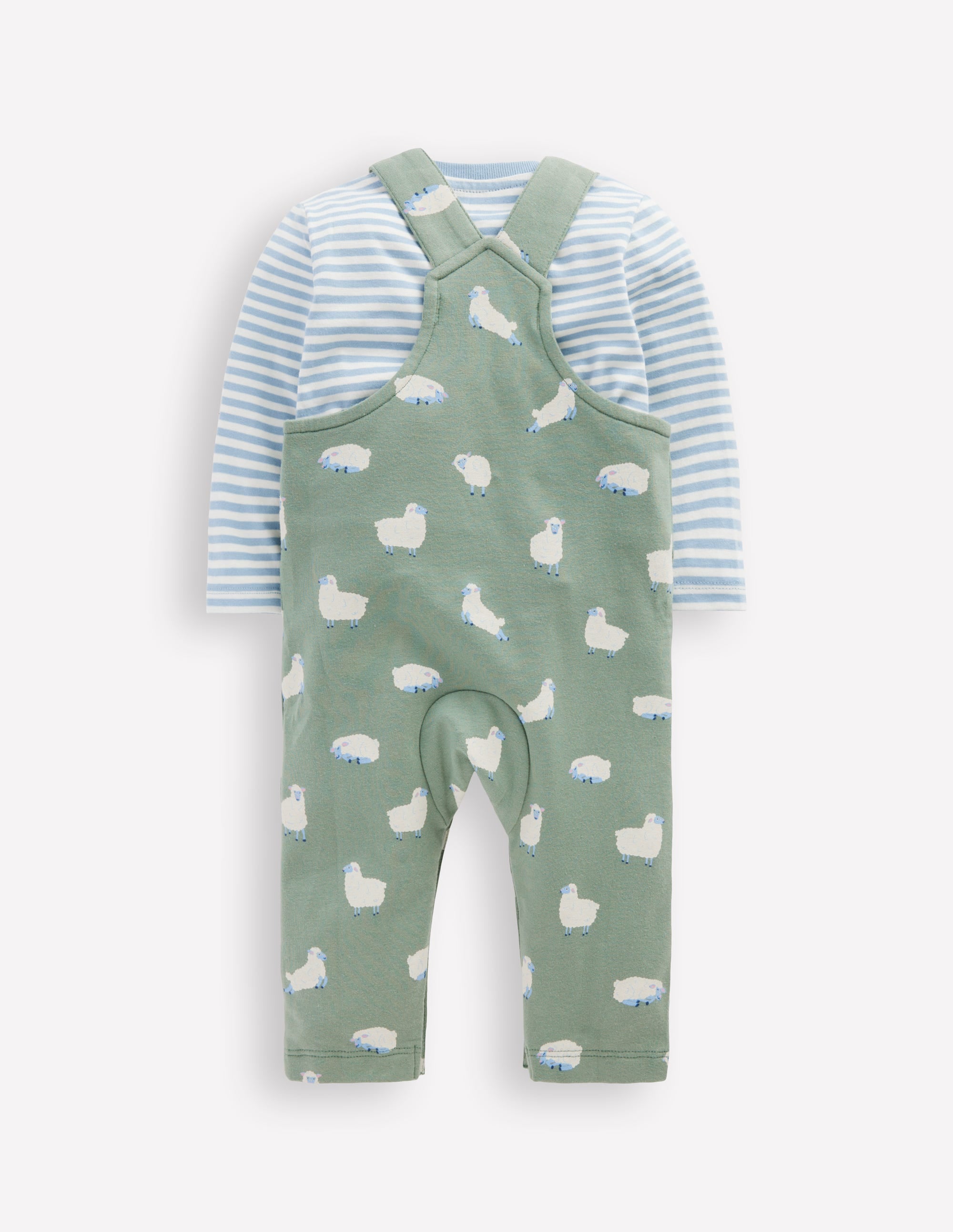 Jersey Dungaree Set-Green Sheep - Image 2