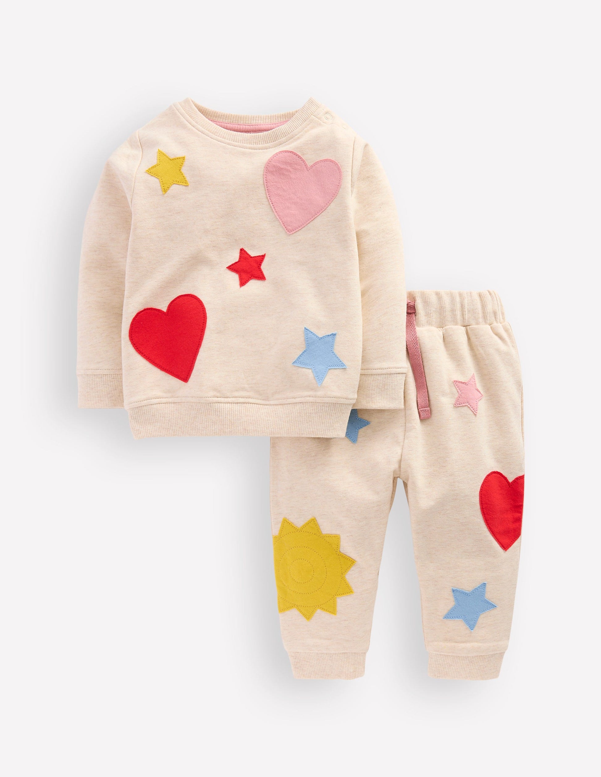Applique Sweatshirt Set-Oatmeal Hearts & Star Applique-1