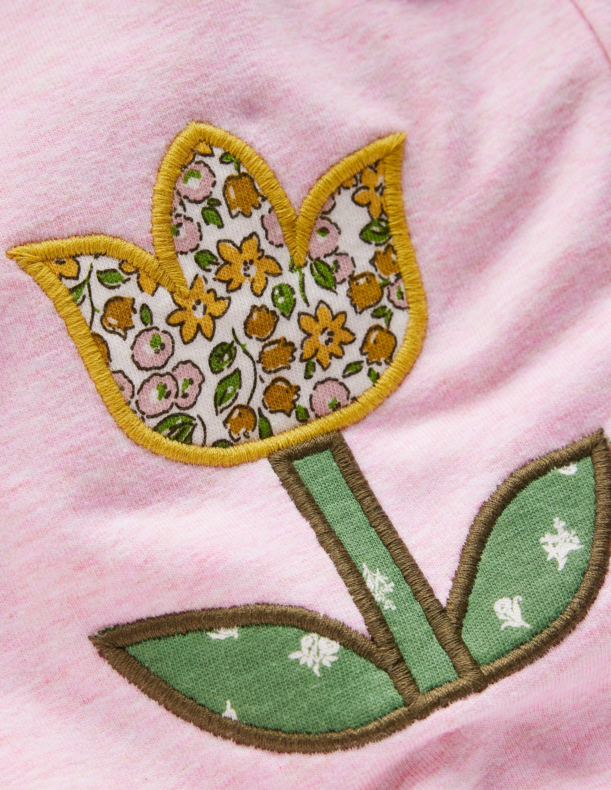 Applique Sweatshirt Set-Pink Floral Patchwork-3