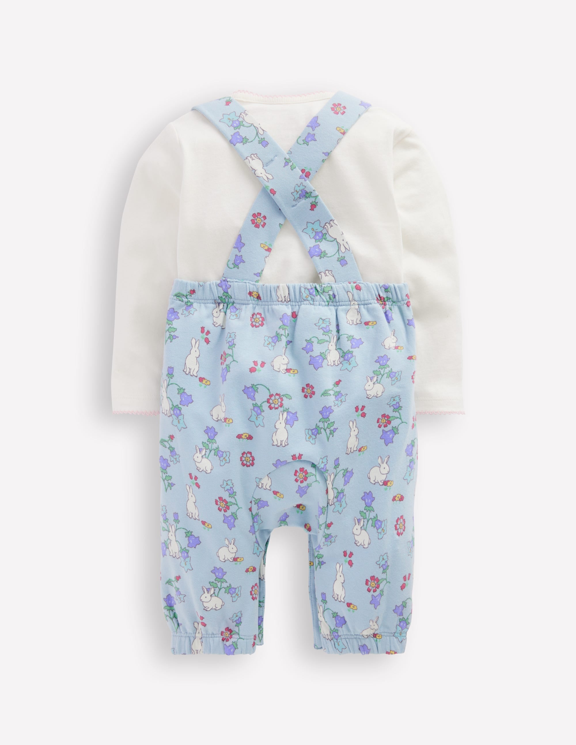 Jersey Dungarees Set-Misty Blue Bunny Floral - Image 2