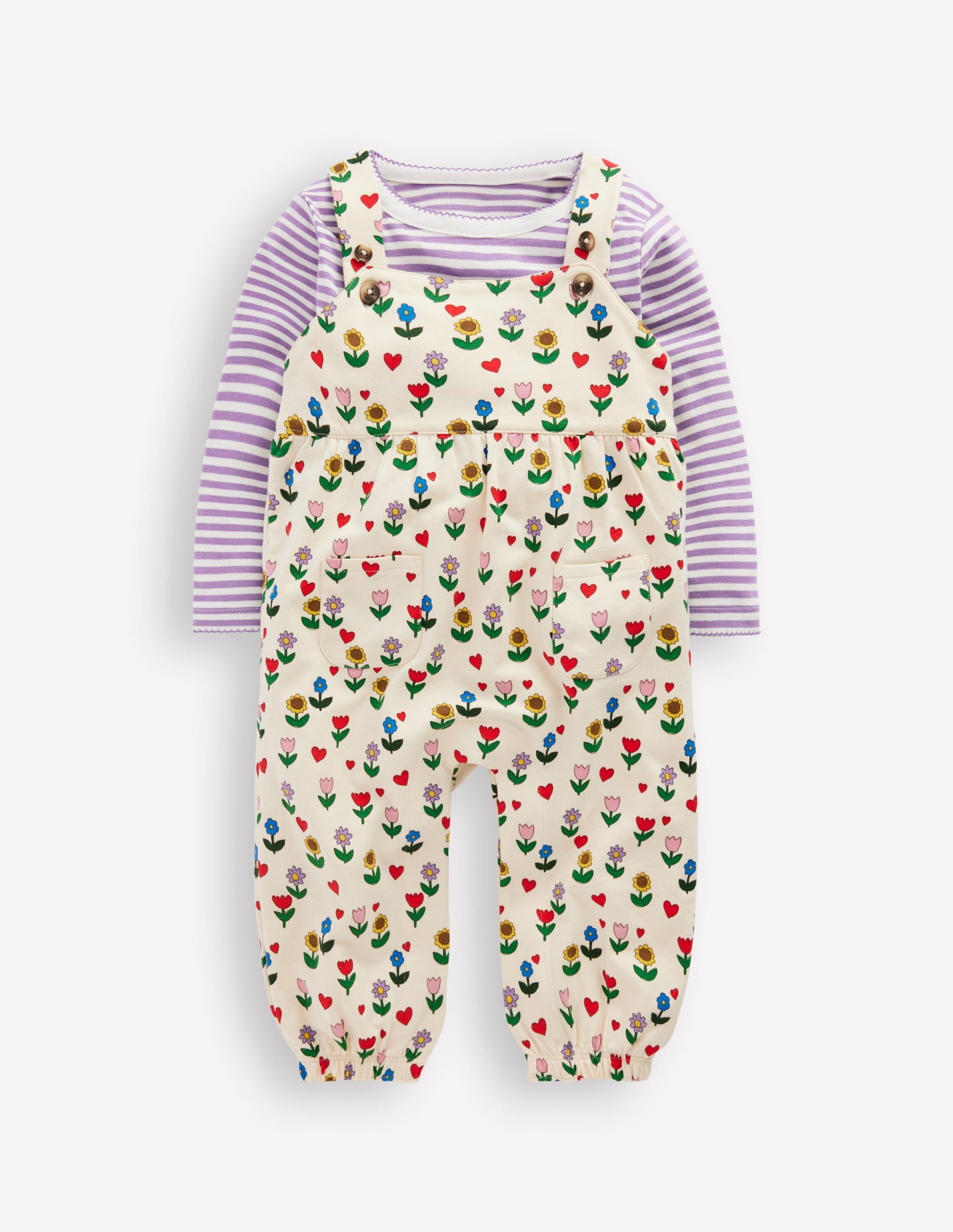 Jersey Dungaree Set-Multi Sunflower Garden-1