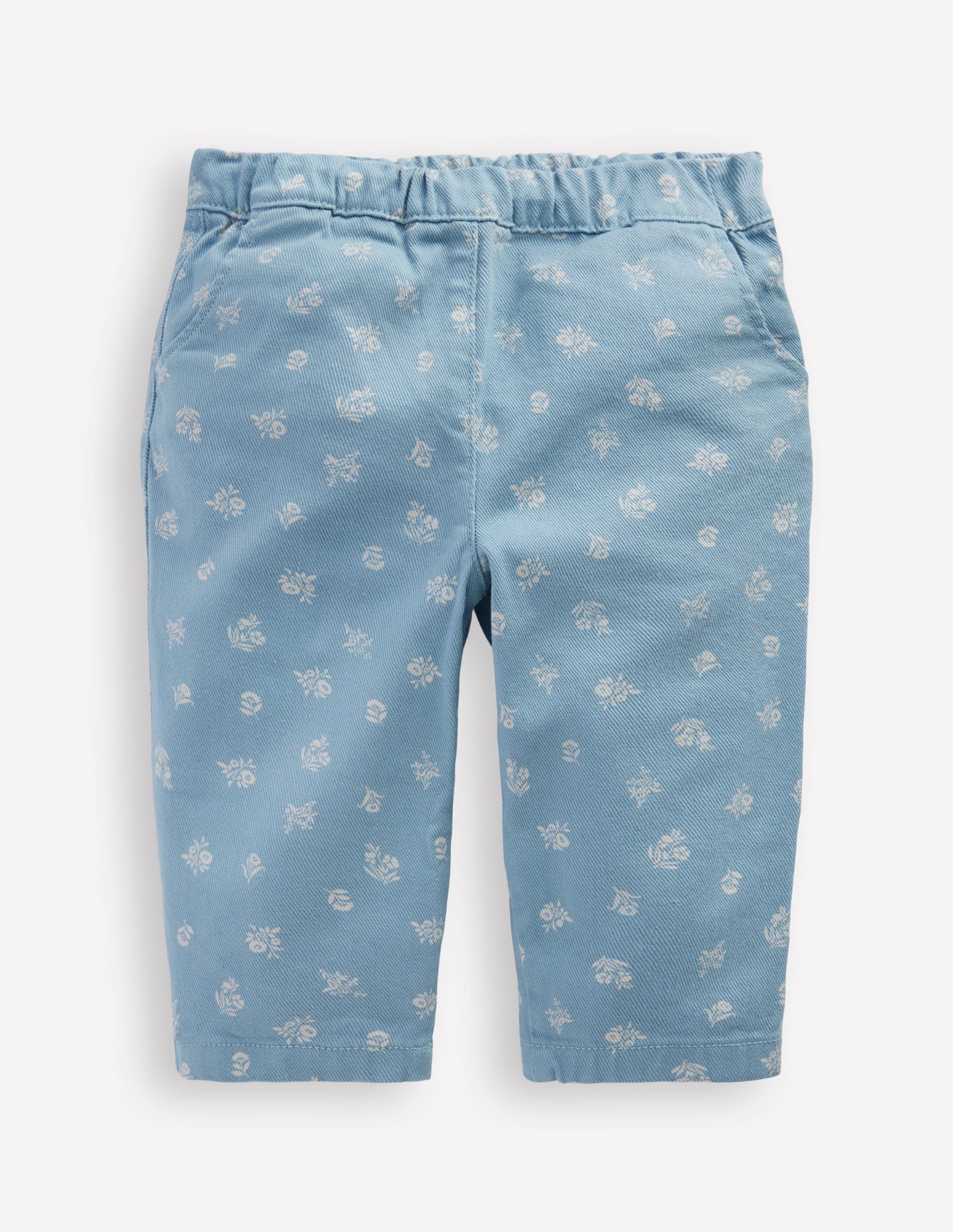 Cotton Pull-on Trousers-Blue Floral Print-1