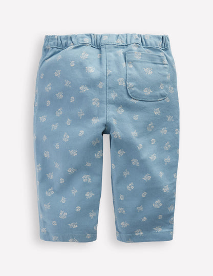 Cotton Pull-on Trousers-Blue Floral Print-2