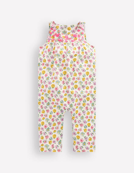 Embroidered Woven Romper-Ivory Rose Floral