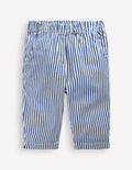 Cotton Pull-on Trousers-Blue and Ivory Stripe