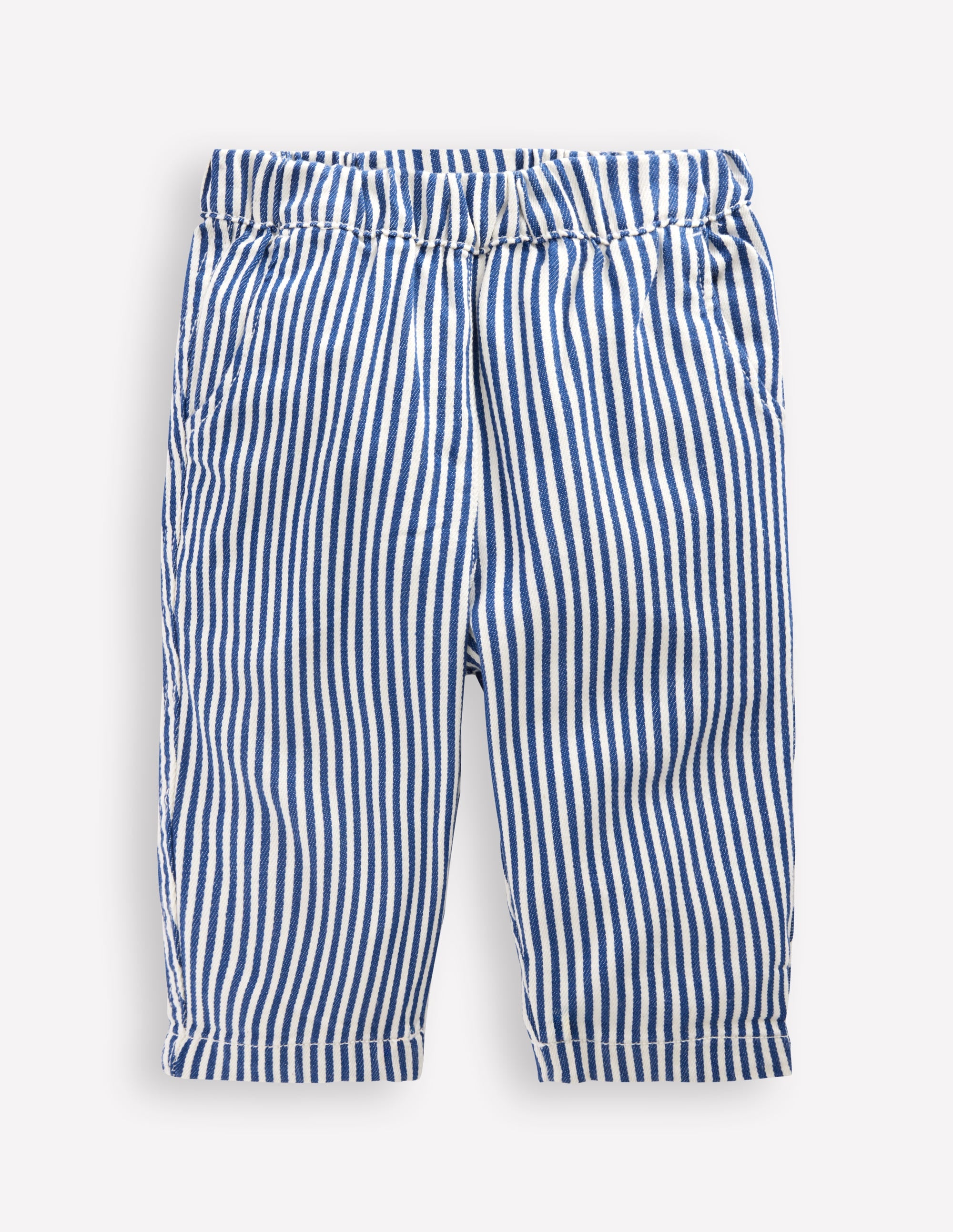 Cotton Pull-on Trousers-Blue and Ivory Stripe - Image 1