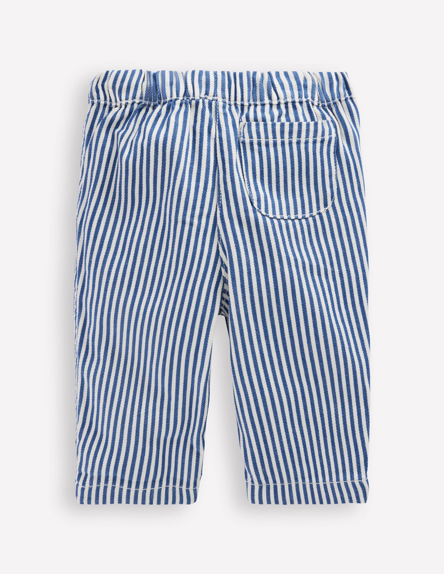 Cotton Pull-on Trousers-Blue and Ivory Stripe