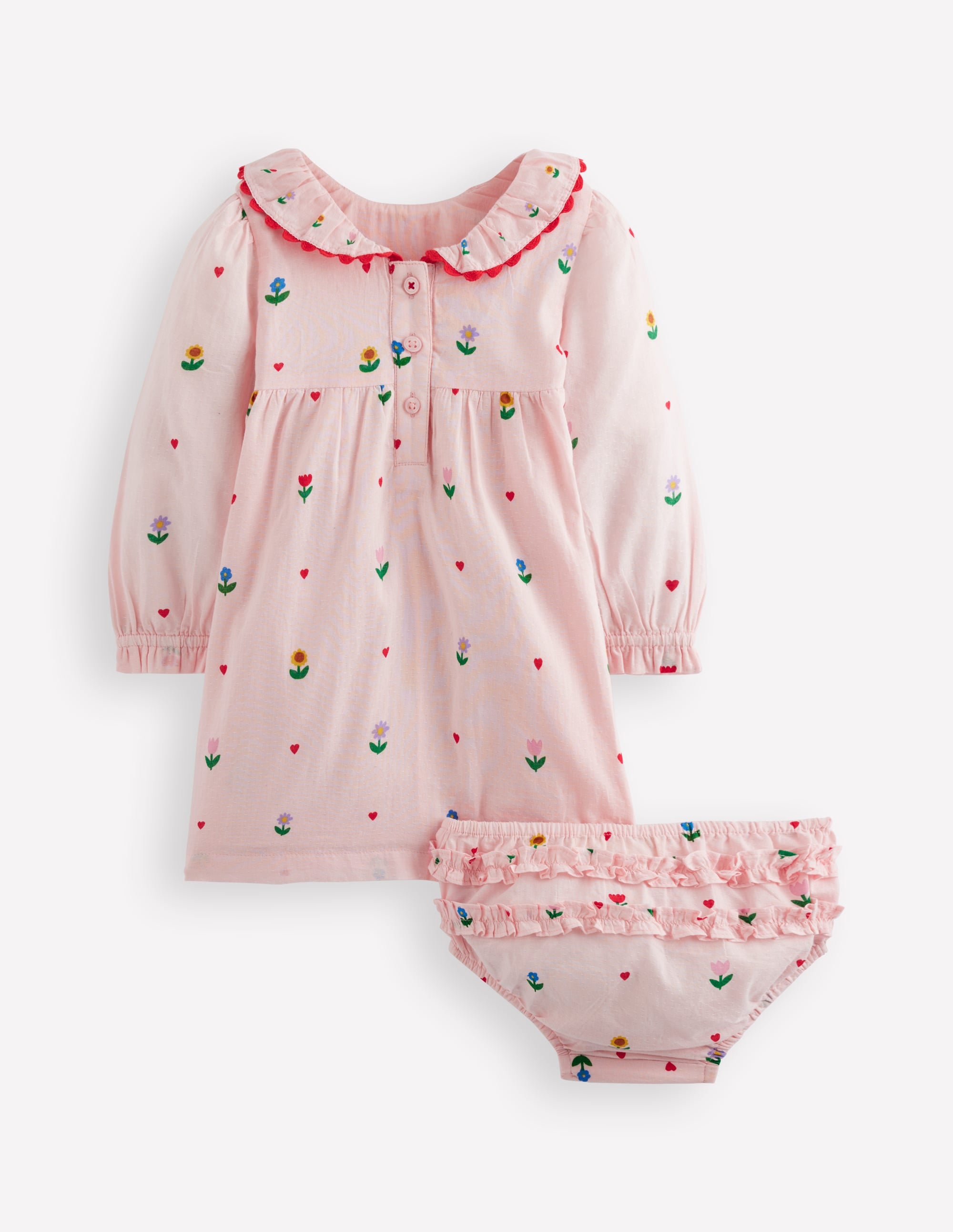 Embroidered Smocked Dress-Pink Multi Floral Heart Flower - Image 2