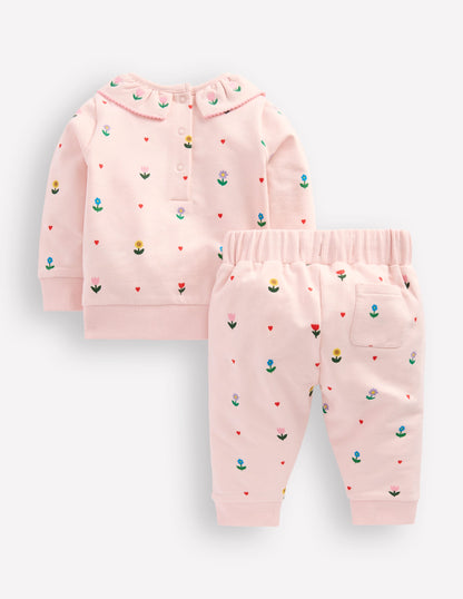 Ruffle Neck Sweat Play Set-Chalk Pink Multi Heart Flower-2