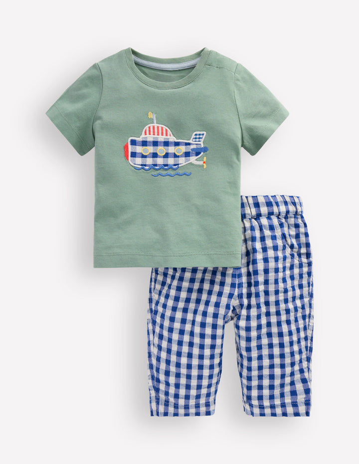 Jersey and Woven Play Set-Green Submarine/Blue Gingham